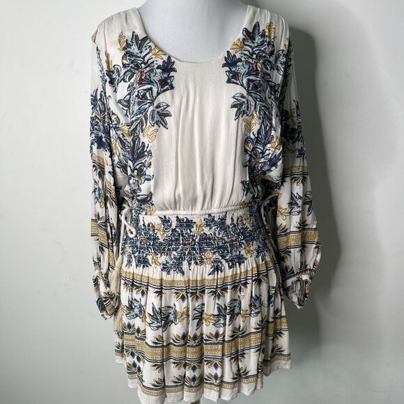 Free People Women's White Moonlight Drive Mini Peasant Dress Size Large - Picture 1 of 9